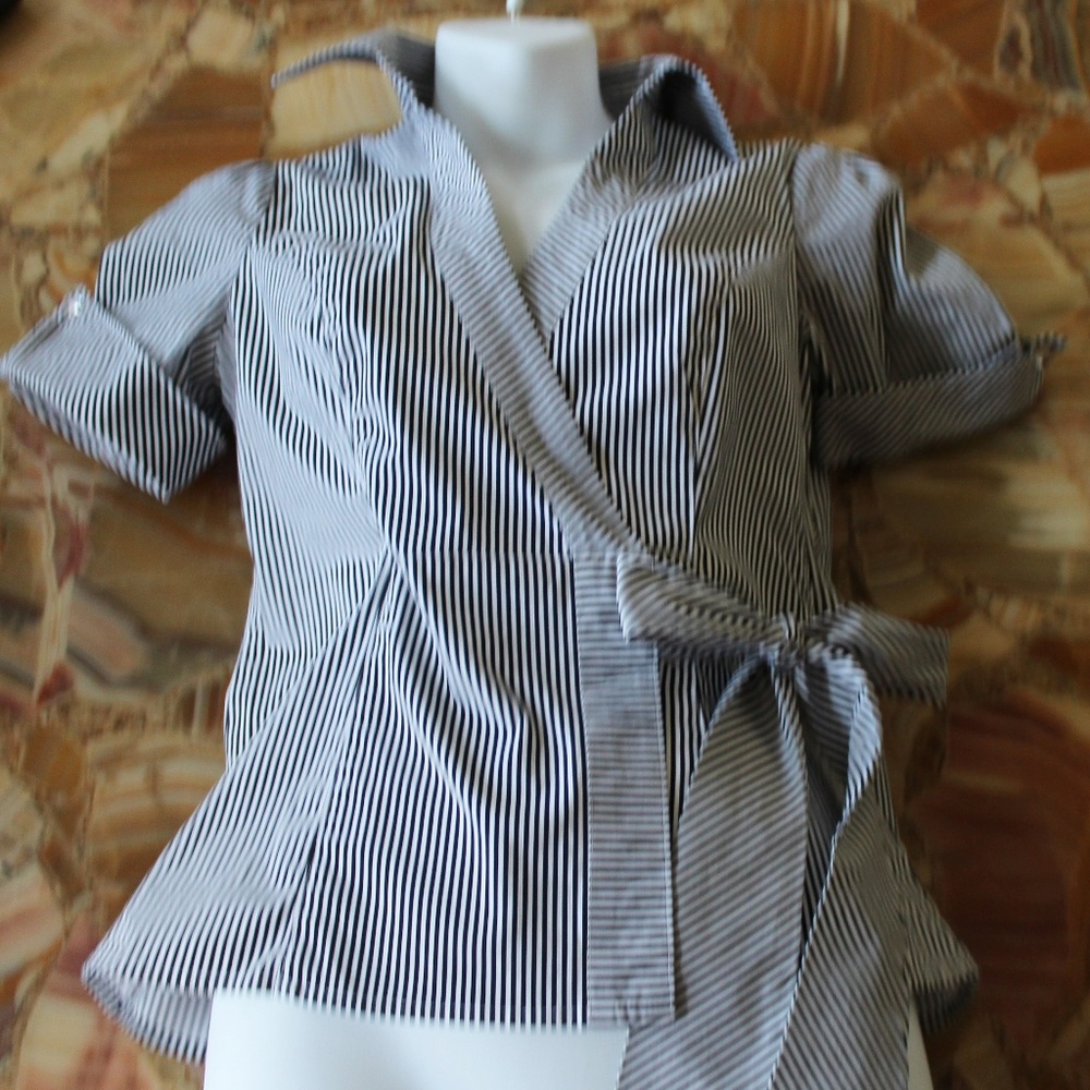 Guess Jeans Black and White Pinstripe Blouse
